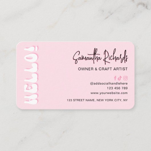 Retro Roze Modern Girly Logo Crafter Designer Visitekaartje (Achterkant)