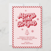 Retro Roze Modern Vrolijk en Helder Kerstmis Feestdagenkaart (Voorkant)