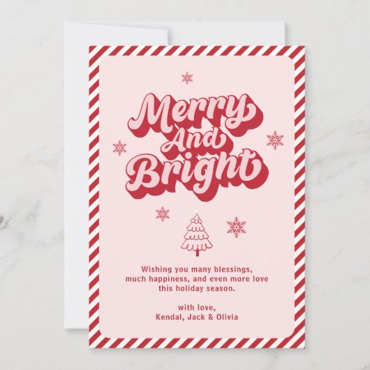 Retro Roze Modern Vrolijk en Helder Kerstmis Feestdagenkaart (Voorkant)