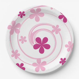 Retro Roze Moderne Bloem Meisjesachtig Feest Papieren Bordje