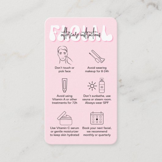 Retro Roze Moderne Gezichtsverzorging Instructies Visitekaartje (Voorkant)