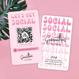 Retro Roze Moderne Logo Social Media QR Code Visitekaartje