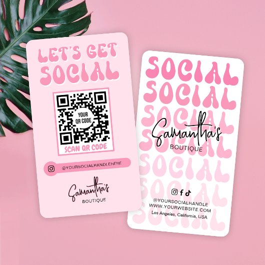 Retro Roze Moderne Logo Social Media QR Code Visitekaartje