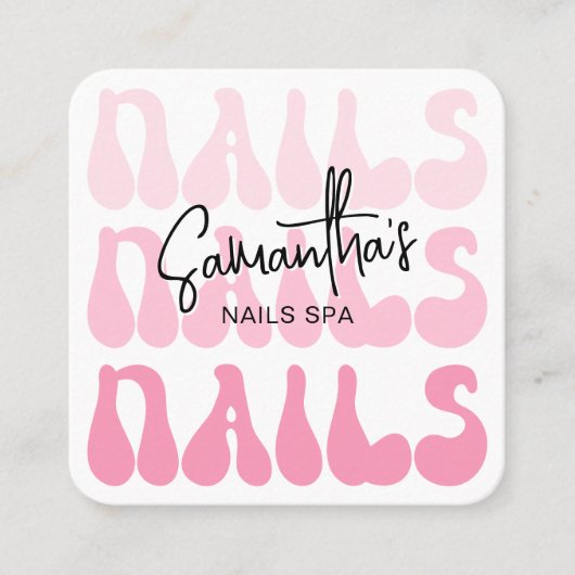 Retro Roze Moderne Nail Artiest Salon Manicure Vierkante Visitekaartje (Voorkant)