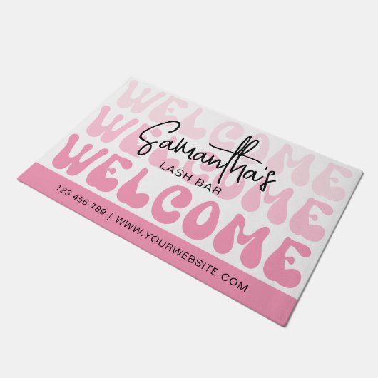 Retro Roze Moderne Schoonheidssalon Spa Welkom Deurmat (Schuin)
