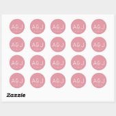 Retro Roze Monogram Bruiloft Ronde Sticker (Vel)