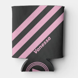 Retro Roze Nacht Drie Strepen met Naam Blikjeskoeler