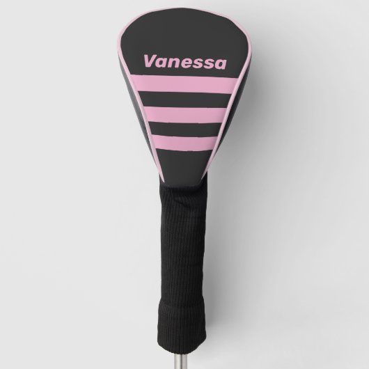 Retro Roze Nacht Drie Strepen met Naam Golfheadcover (Voorkant)