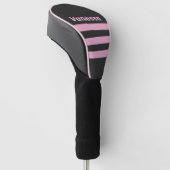 Retro Roze Nacht Drie Strepen met Naam Golfheadcover (Schuin)