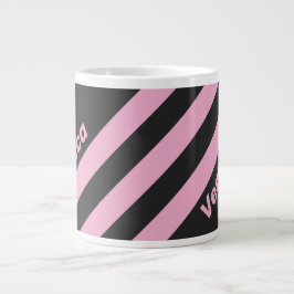 Retro Roze Nacht Drie Strepen met Naam Grote Koffiekop