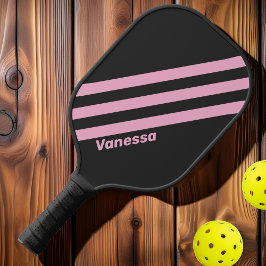 Retro Roze Nacht Drie Strepen met Naam Pickleball Paddle