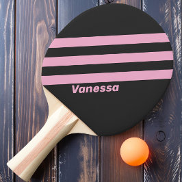 Retro Roze Nacht Drie Strepen met Naam Tafeltennisbatje