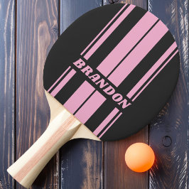 Retro Roze Nacht Dubbel Board Strepen met Naam Tafeltennisbatje