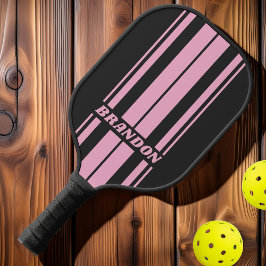 Retro Roze Nacht Dubbelboard Strepen met Naam Pickleball Paddle