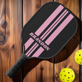 Retro Roze Nacht Dubbele Rally Strepen met Naam Pickleball Paddle