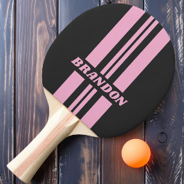 Retro Roze Nacht Dubbele Rallystreep met Naam Tafeltennisbatje