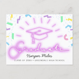 Retro roze neon afstuderen pet 1980 briefkaart