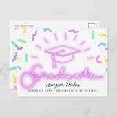 Retro roze neon afstuderen pet 1980 briefkaart (Voorkant / Achterkant)