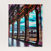 Retro Roze Neon Kleuren Schetst Fun Wild Cityscape Legpuzzel (Verticaal)