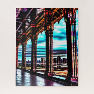 Retro Roze Neon Kleuren Schetst Fun Wild Cityscape Legpuzzel