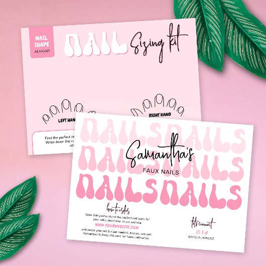 Retro Roze Nep Nails Maat Kaart Display Card