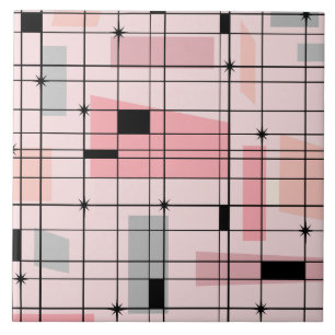 Retro Roze Net en Ceramiektegel Starbursts Tegeltje