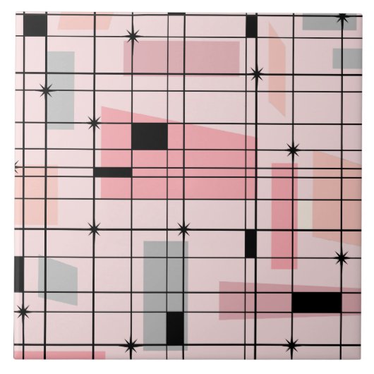 Retro Roze Net en Ceramiektegel Starbursts Tegeltje (Voorkant)