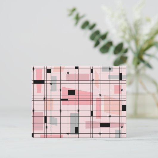 Retro roze Net en Starbursts Briefkaart (Staand voorkant)