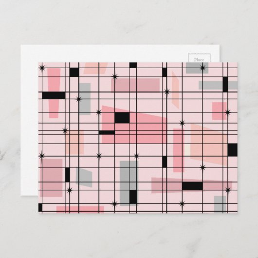 Retro roze Net en Starbursts Briefkaart (Voorkant / Achterkant)