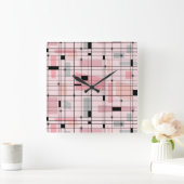 Retro Roze Net en Starbursts Square Wall Clock Vierkante Klok (Huis)
