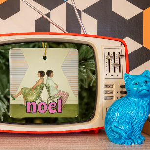 Retro Roze Noel Bericht Aangepaste foto Keramisch Ornament