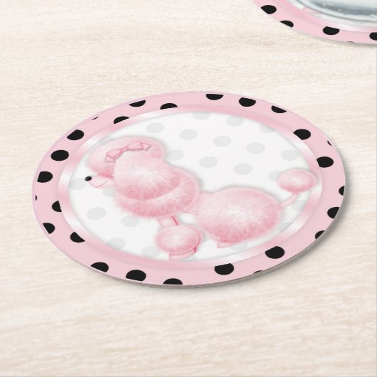 Retro Roze Onderzetters van de Franse Poodle Party (Gebogen)