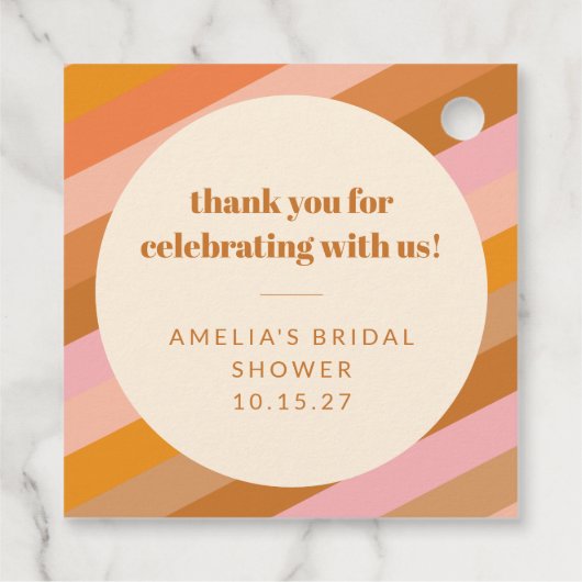 Retro Roze Oranje Aangepaste Trouwfeest Dank Je Bedankjes Labels (Achterkant)