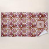 Retro Roze Oranje Bloemige Monogram Strandlaken (Voorkant)
