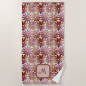 Retro Roze Oranje Bloemige Monogram Strandlaken (Voorkant)