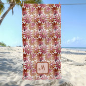 Retro Roze Oranje Bloemige Monogram Strandlaken