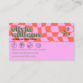 Retro Roze Oranje Boho Groovy Geruite Uniek Visitekaartje (Achterkant)