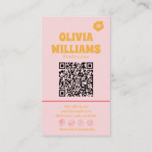 Retro Roze Oranje Boho QR Code Groovy Bloemig Meis Visitekaartje (Achterkant)