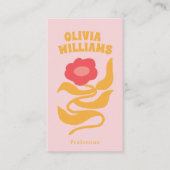 Retro Roze Oranje Boho QR Code Groovy Bloemig Meis Visitekaartje (Voorkant)