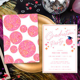 Retro Roze Oranje Disco Bal Afstudeerfeest Kaart