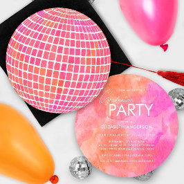 Retro Roze Oranje Disco Bal Afstudeerfeest Kaart
