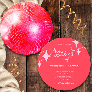 Retro Roze Oranje Disco Bal Bruiloft Kaart