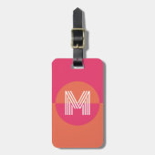 Retro Roze Oranje Geometrisch Modern Monogram Bagagelabel (Voorkant verticaal)