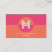 Retro Roze Oranje Geometrische Monogram QR Code Visitekaartje (Voorkant)