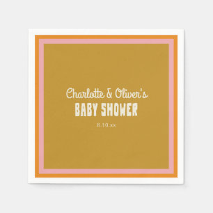Retro Roze Oranje Goud Groovy Baby Shower Aangepas Servet