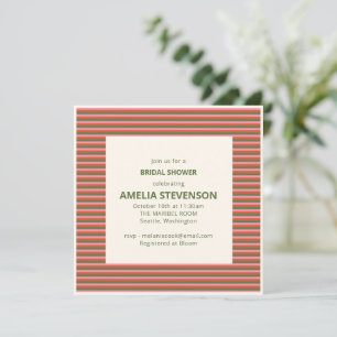 Retro Roze Oranje Groene Streep Bruidsdouche Kaart