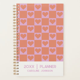 Retro Roze Oranje Hart Schaakbord Gepersonaliseerd Planner