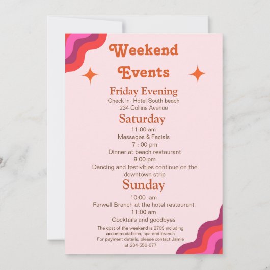 Retro Roze Oranje Laatste disco Bachelorette Weeke Kaart (Achterkant)