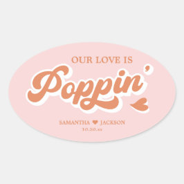 Retro Roze Oranje Popcorn Trouwgunst Ovale Sticker