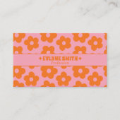 Retro Roze Oranje QR Code Groovy Bloem Boho Meisje Visitekaartje (Voorkant)